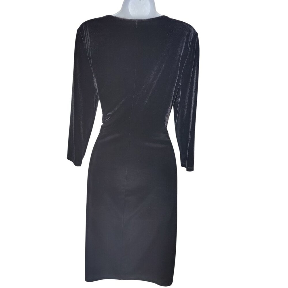 Chaps Velvet‎ Velour Faux Wrap Ruched Long Sleeve Knee Length Black Dress 10 NWT - Picture 2 of 5
